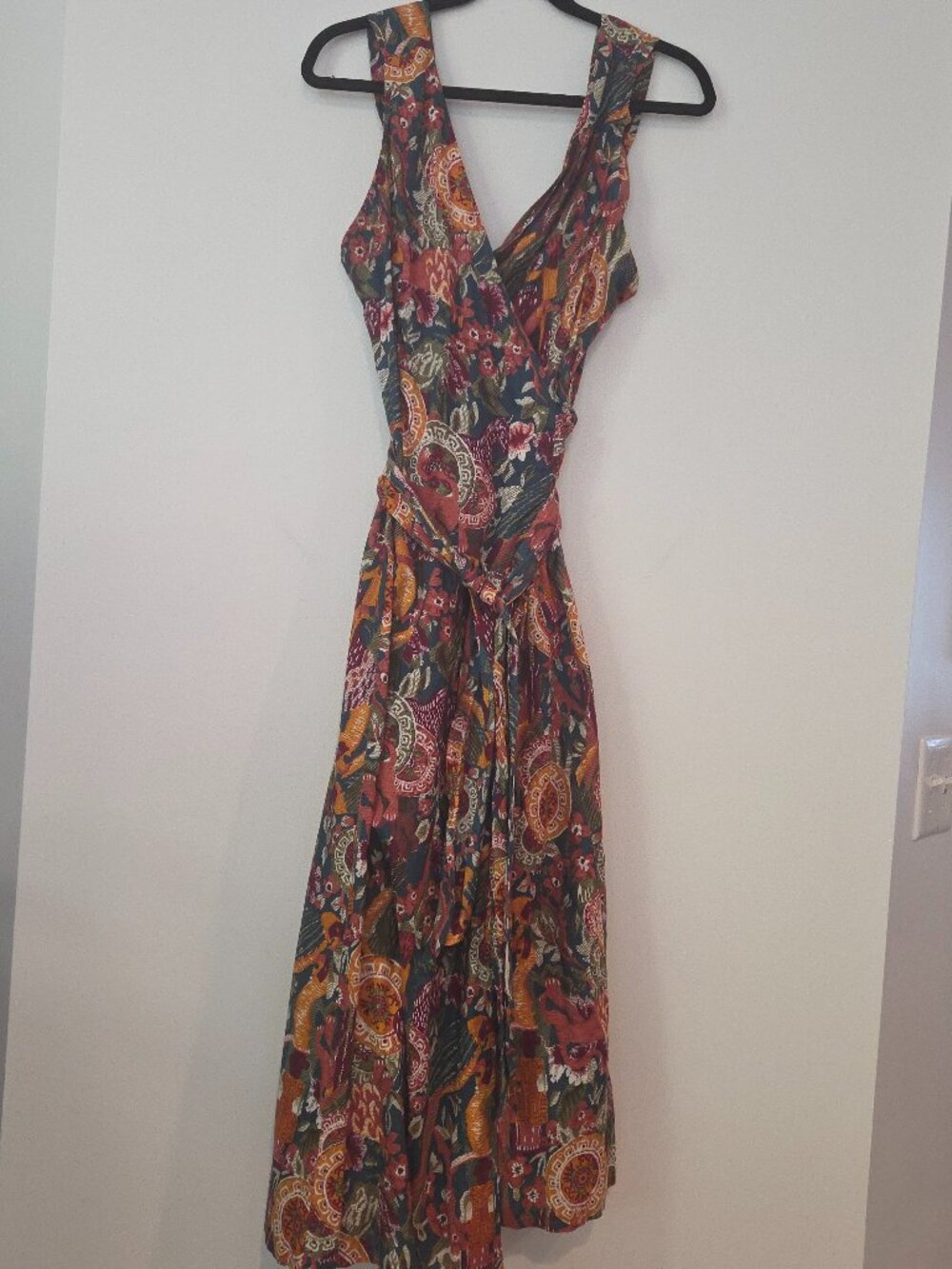 Vintage 90s Adele Palmer Australia Boho Wrap Dress L Earth Tone Floral Cotton